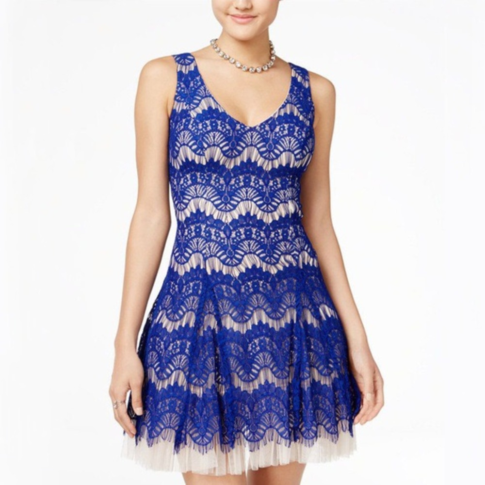 - B. Darlin Semi-formal V-neck Lace Blue Dress